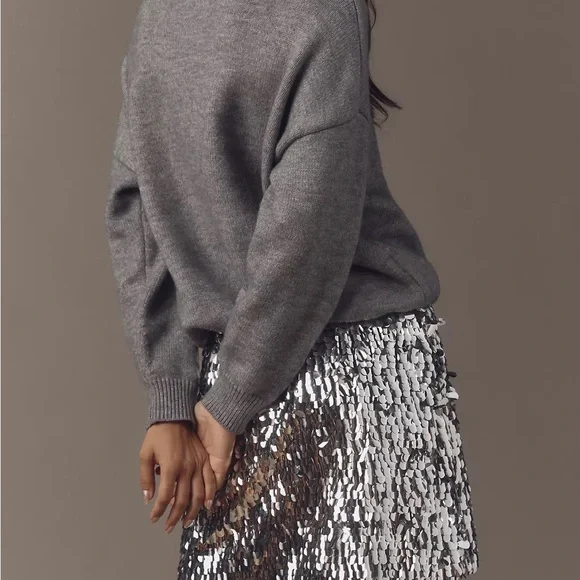 NWT Anthropologie Mare Mare Long Sleeve Knit Sequin Twofer Mini Dress Sz S - Picture 9 of 10